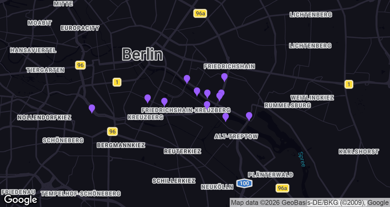 Karte mit Locations in Friedrichshain-Kreuzberg